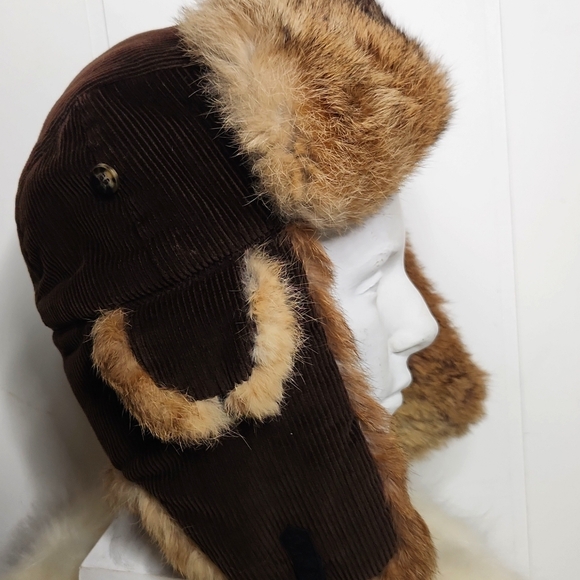 Mad Bomber unisex brown corduroy 100%rabbit fur lined trappers hat xxl
